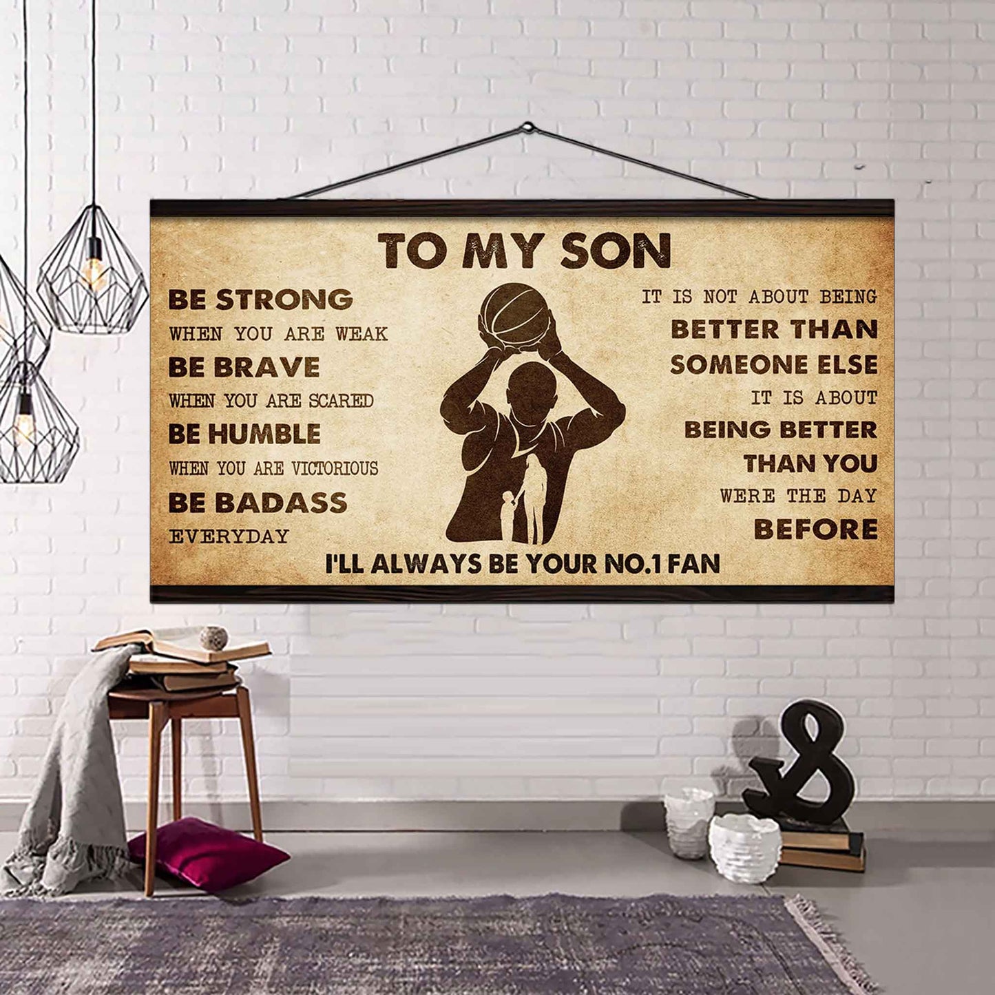 Personalized Sport Poster Canvas I'll Be Your No 1 Fan Mom To Son - Be Strong When You Are Weak Be Badass Everyday