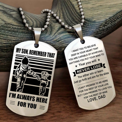 Biker Personalized Double Sided Dog Tag My Son Remember That I Will Always Here You Will Never Lose You Either Win Or Learn