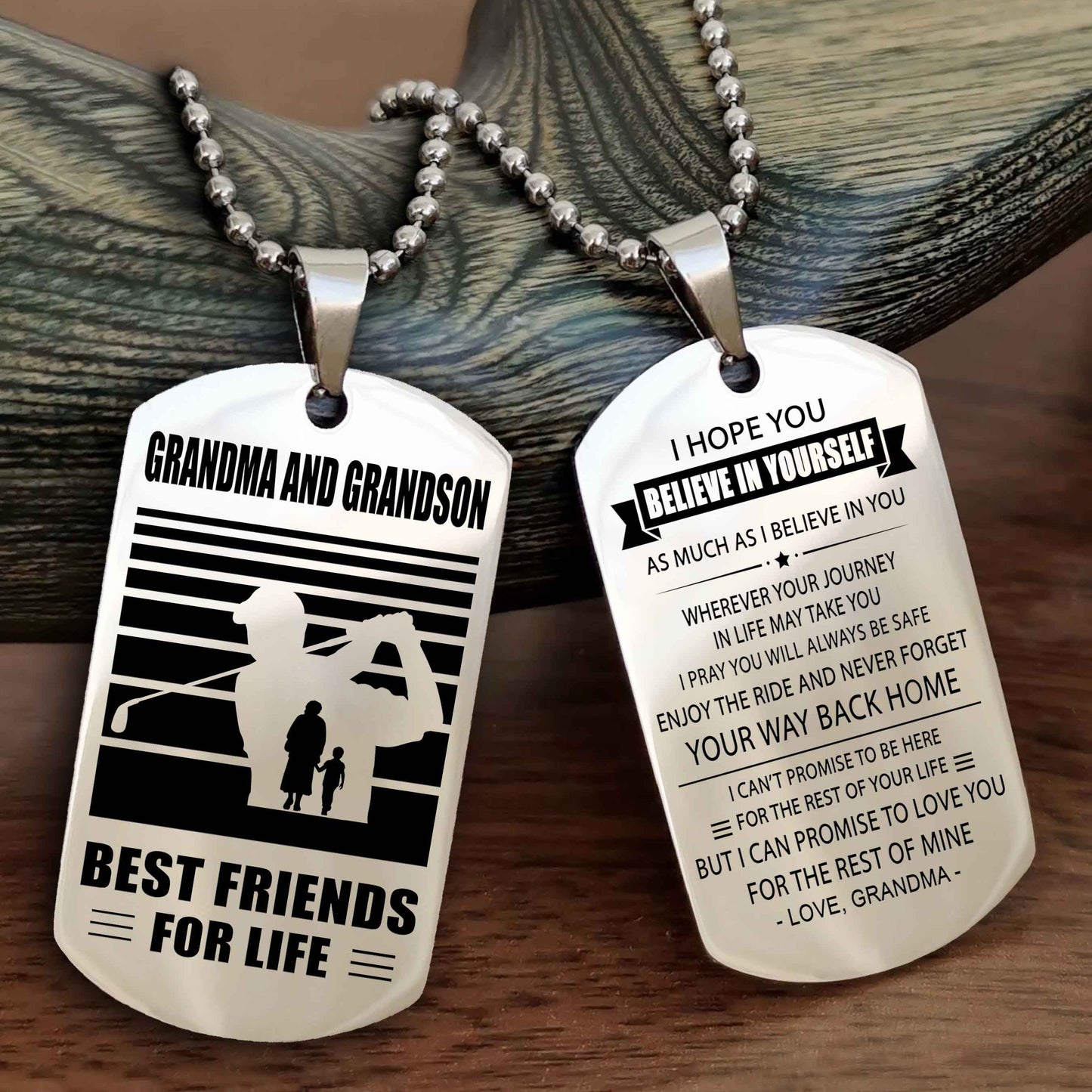 Sport Personalized Double Sided Dog Tag Grandpa And Grandson Best Friend For Life - Never Forget Your Way Back Home I Belive In You