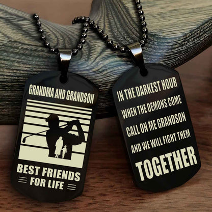 Sport Personalized Double Sided Dog Tag Grandpa And Grandson Best Friend For Life - Call On Me Grandson And We Will Fight Them Together