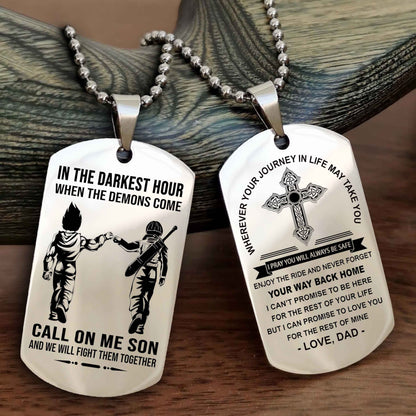 Samurai Double Sided Cross Dog Tag Call On Me Son - Gift For Son From Dad Your Way Back Home