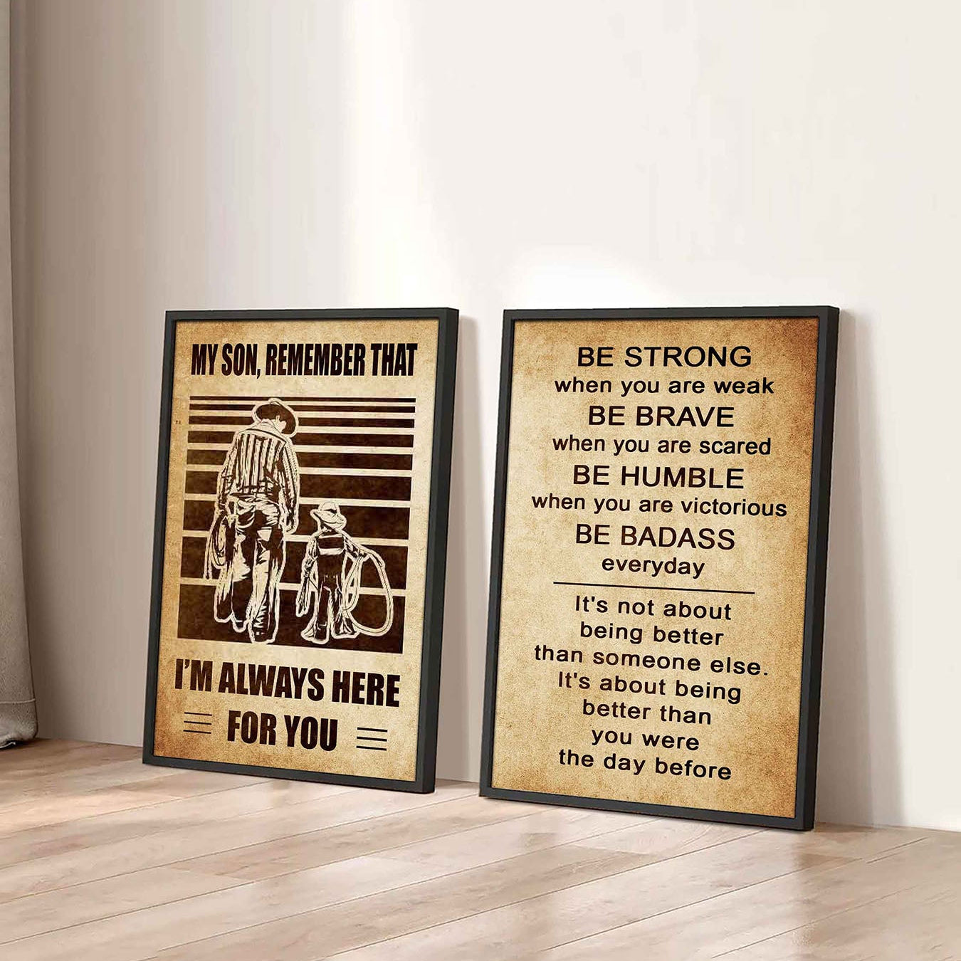 Combo 2 DRB Poster Canvas My Son Remember That - Be Strong When You Are Weak Be Brave When You Are Scared Be Badass Everyday