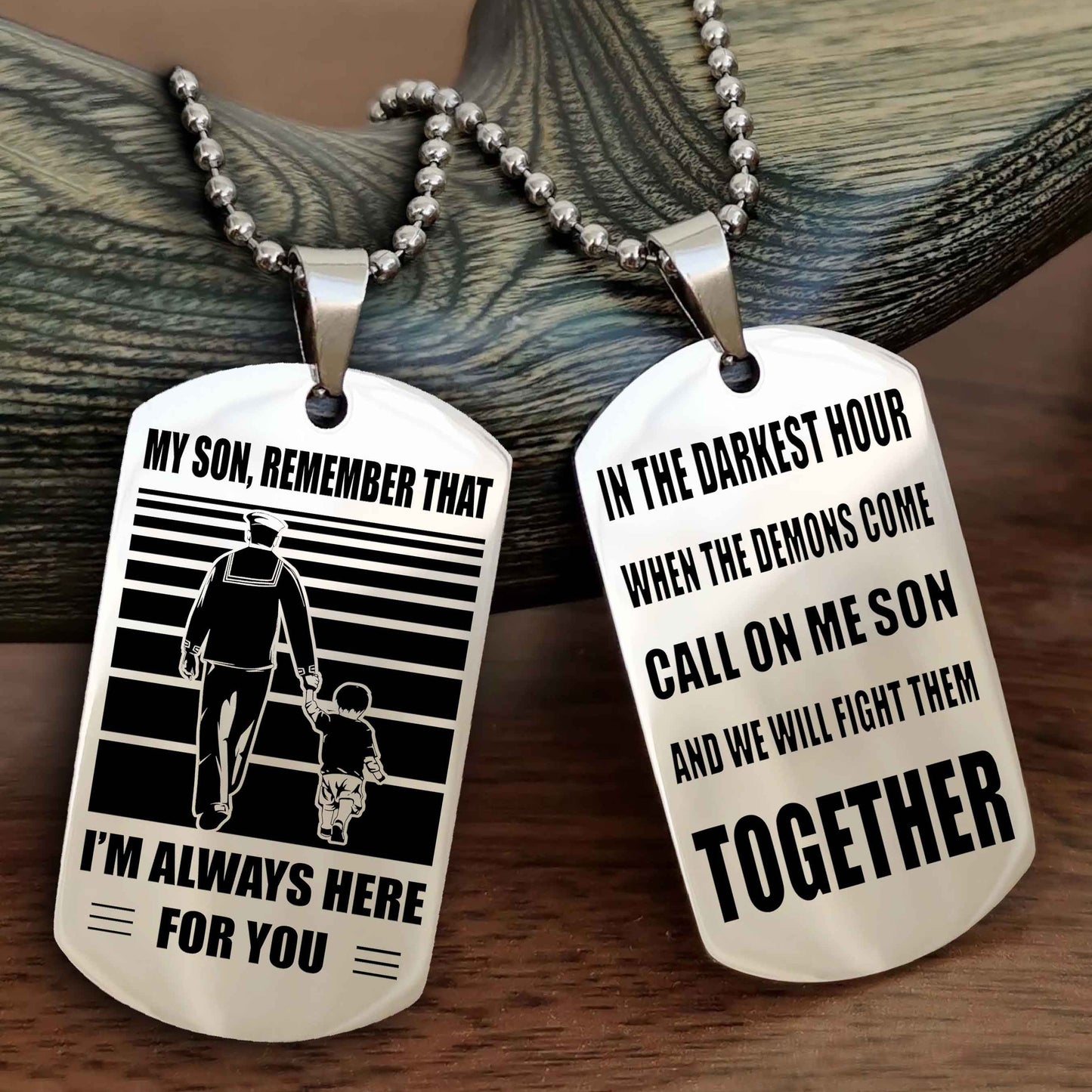 DRB Personalized Double Sided Dog Tag My Son Remember That I Will Always Here Call On Me Son And We Will Fight Them Together
