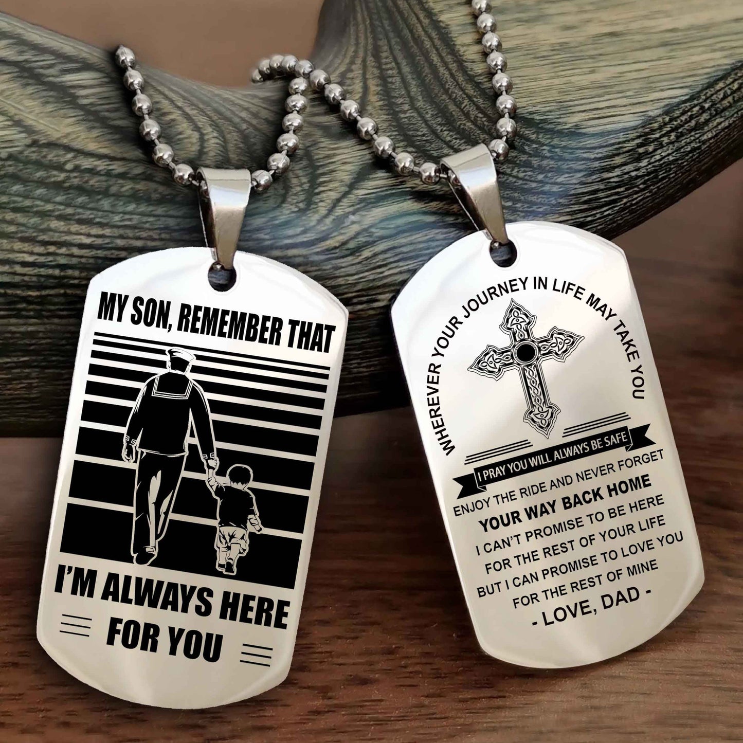 Samurai Cross Double Sided Dog Tag My Son Remember That - Gift For Son Enjoy The Ride Never Forget Your Way Back Home