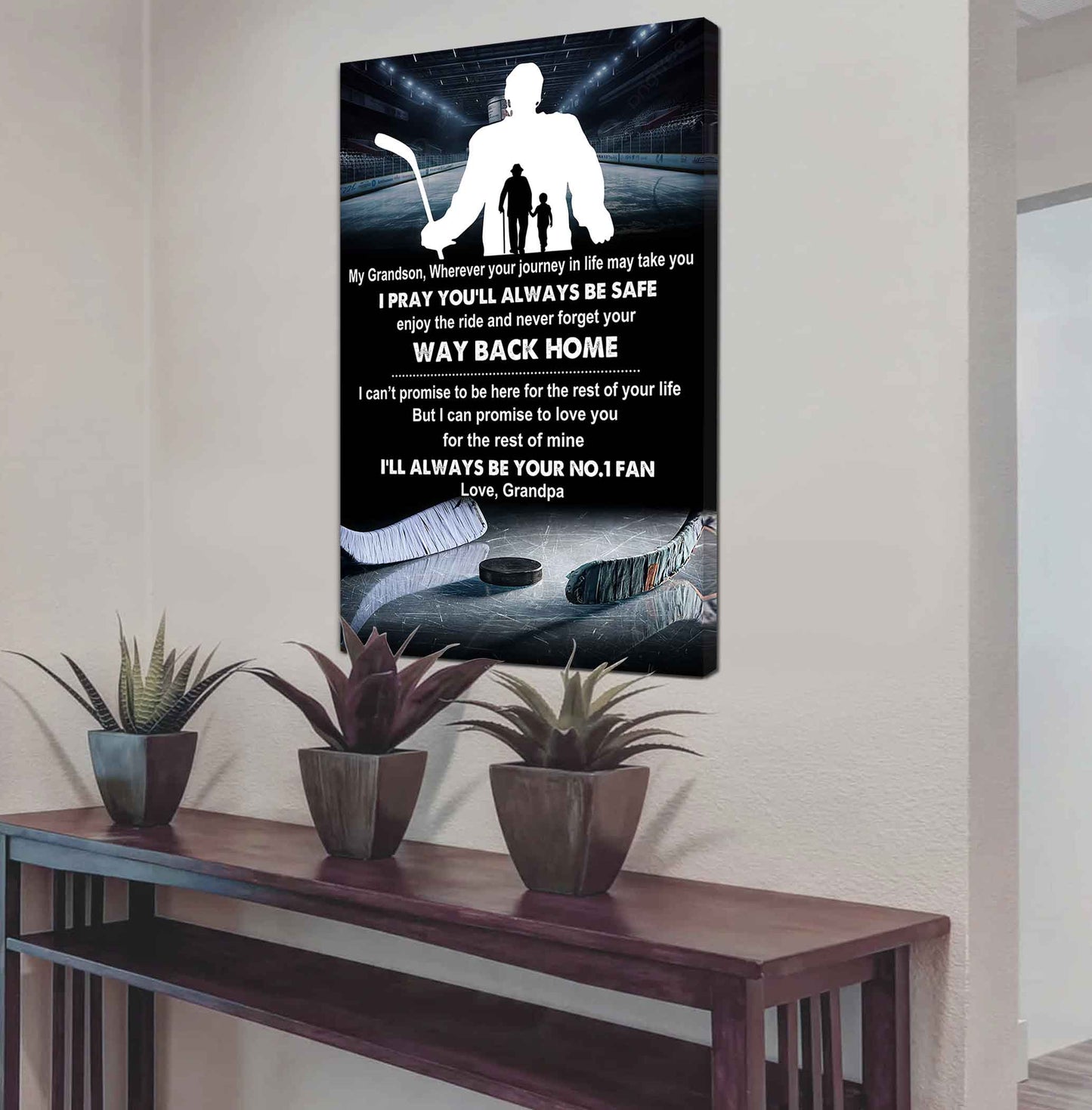 Hockey Poster Canvas Grandpa To Grandson - Never Forget Your Way Back Home I Will Always Your No 1 Fan