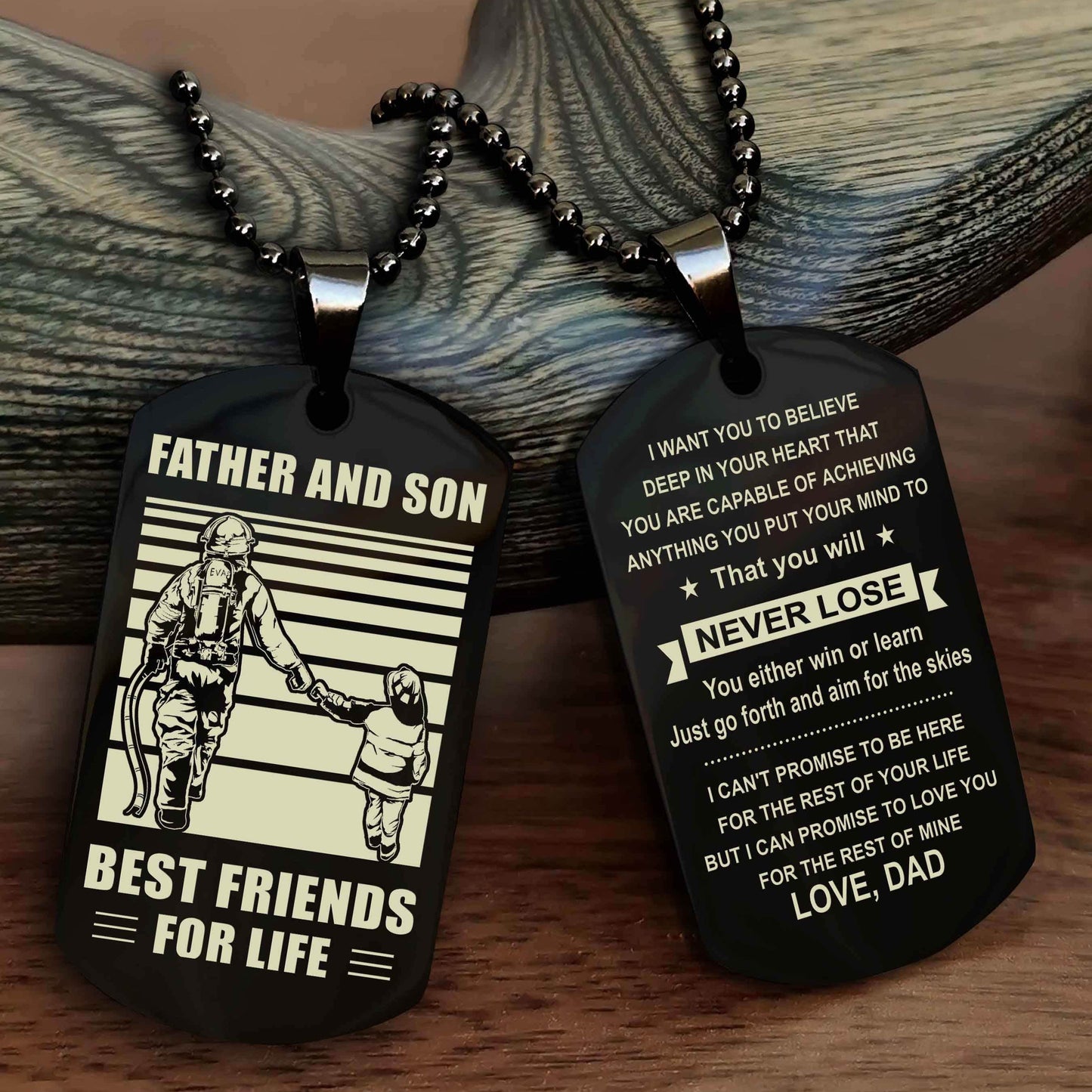 DRB Personalized Double Sided Dog Tag Silver To My Son I Love You - You Will Never Lose You Either Win Or Learn From Dad To Son