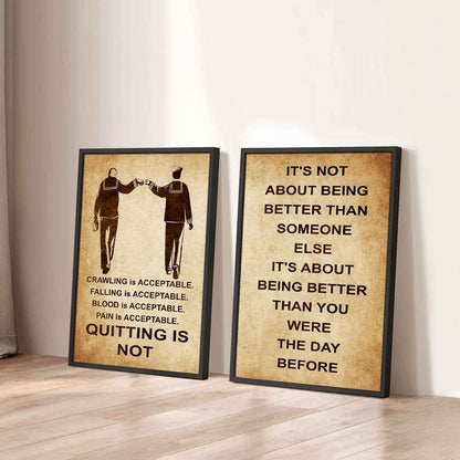 Combo 2 DRB Poster Canvas Quitting Is Not - It's Not About Being Better Than Someone Else It's About Being Better Than You Were The Day Before
