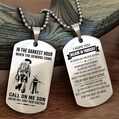 DRB Double Sided Dog Tag Call On Me Son - Gift For Son From Dad Never Forget Your Way Back Home