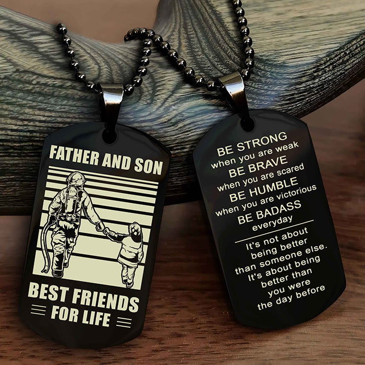 DRB Personalized Double Sided Dog Tag Silver To My Son I Love You - Be Strong When You Are Weak Gift From Dad To Son