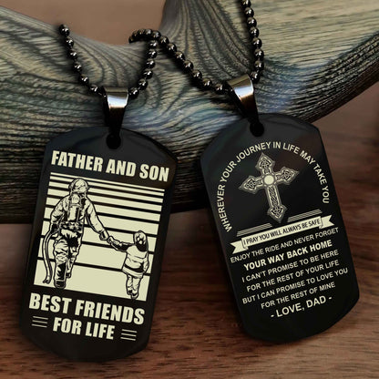 DRB Cross Double Sided Dog Tag Father And Son Best Friend For Life - Gift For Son Never Forget Your Way Back Home