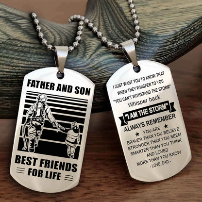 Samurai Personalized Double Sided Dog Tag Silver To My Son I Love You - Whisper Back I'm The Storm