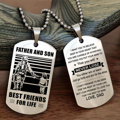 Samurai Personalized Double Sided Dog Tag Silver To My Son I Love You - You Will Never Lose You Either Win Or Learn From Dad To Son