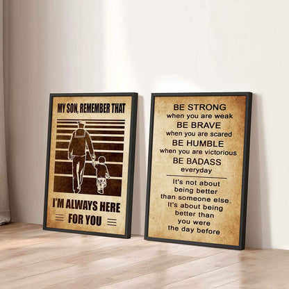 Combo 2 Sport Poster Canvas My Son Remember That - Be Strong When You Are Weak Be Brave When You Are Scared Be Badass Everyday