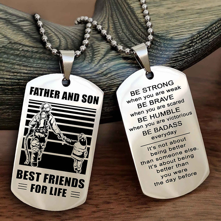 Samurai Personalized Double Sided Dog Tag Silver To My Son I Love You - Be Strong When You Are Weak Gift From Dad To Son
