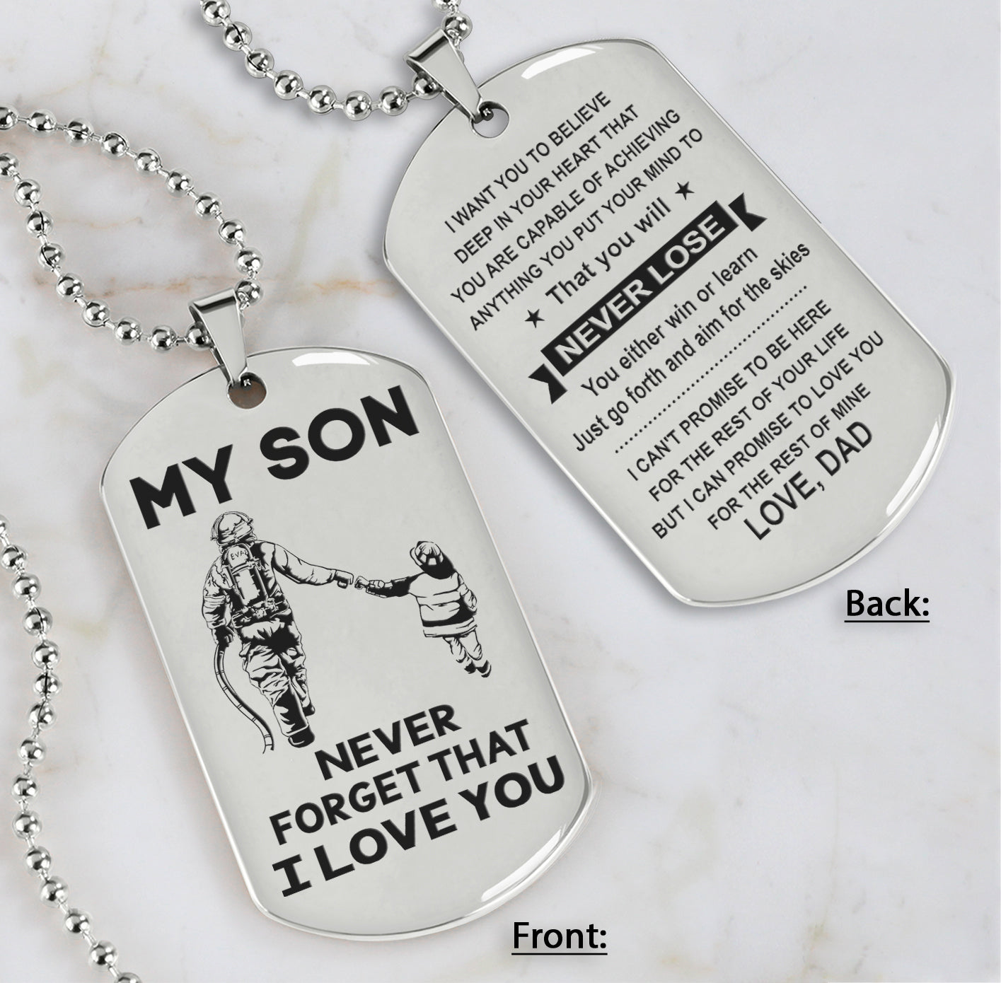 DRB Personalized Double Sided Dog Tag To My Son Never Forget That I Love You - You Will Never Lose You Either Win Or Learn