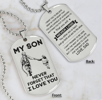 DRB Personalized Double Sided Dog Tag To My Son Never Forget That I Love You - You Will Never Lose You Either Win Or Learn
