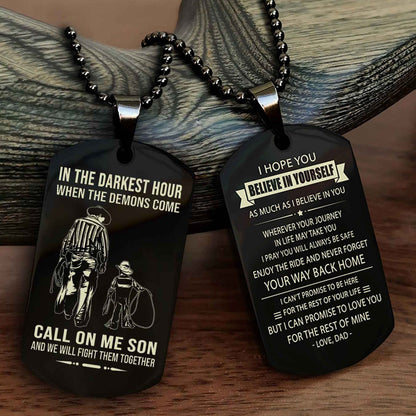 DRB Double Sided Dog Tag Call On Me Son - Gift For Son From Dad Never Forget Your Way Back Home