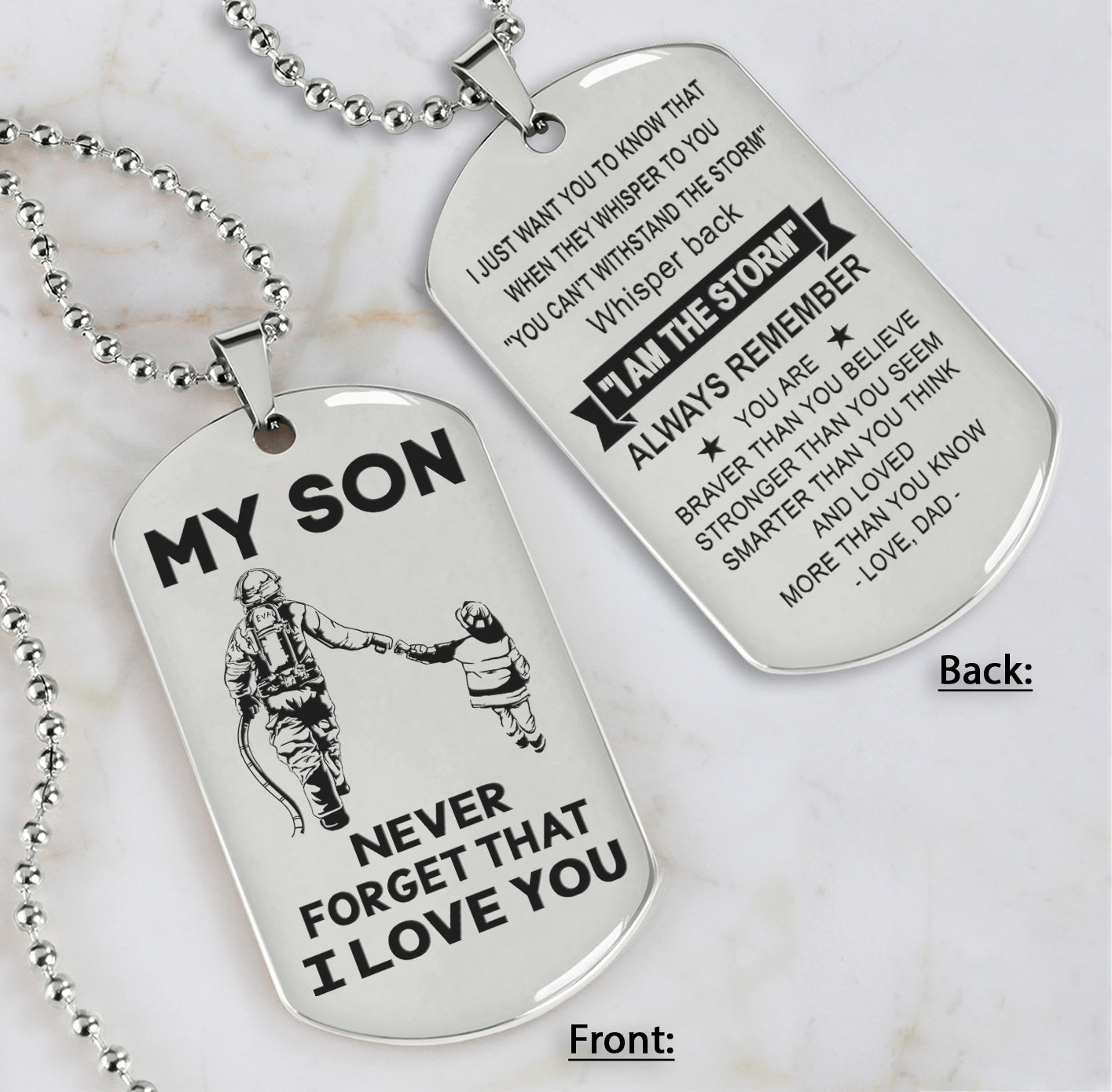 DRB Personalized Double Sided Dog Tag To My Son Never Forget That I Love You - Whisper Back I'm The Storm