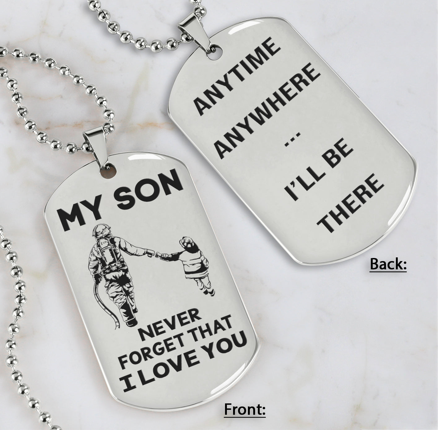 DRB Personalized Double Sided Dog Tag To My Son Never Forget That I Love You - Anytime Anywhere I Will Be There