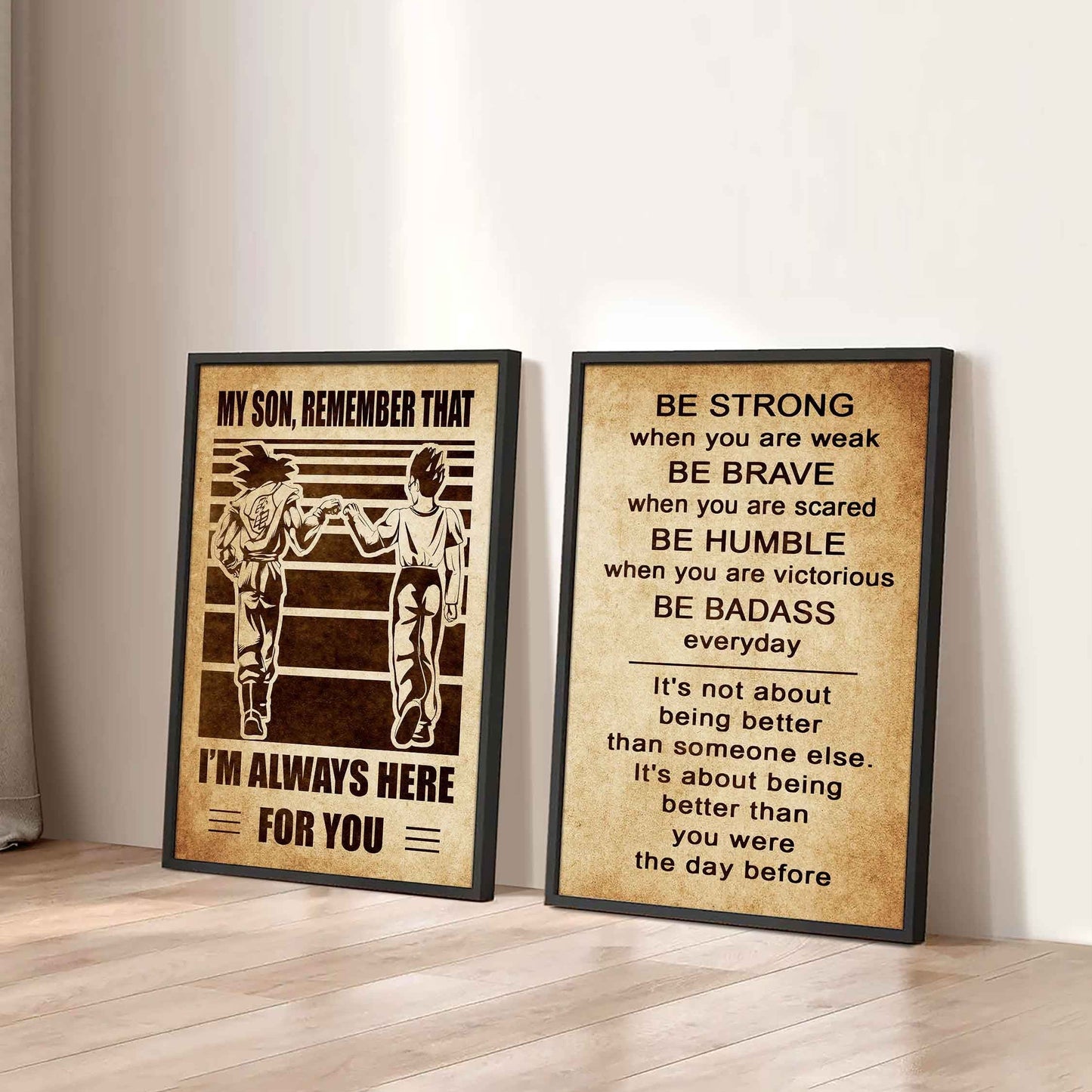 Combo 2 DRB Poster Canvas My Son Remember That - Be Strong When You Are Weak Be Brave When You Are Scared Be Badass Everyday