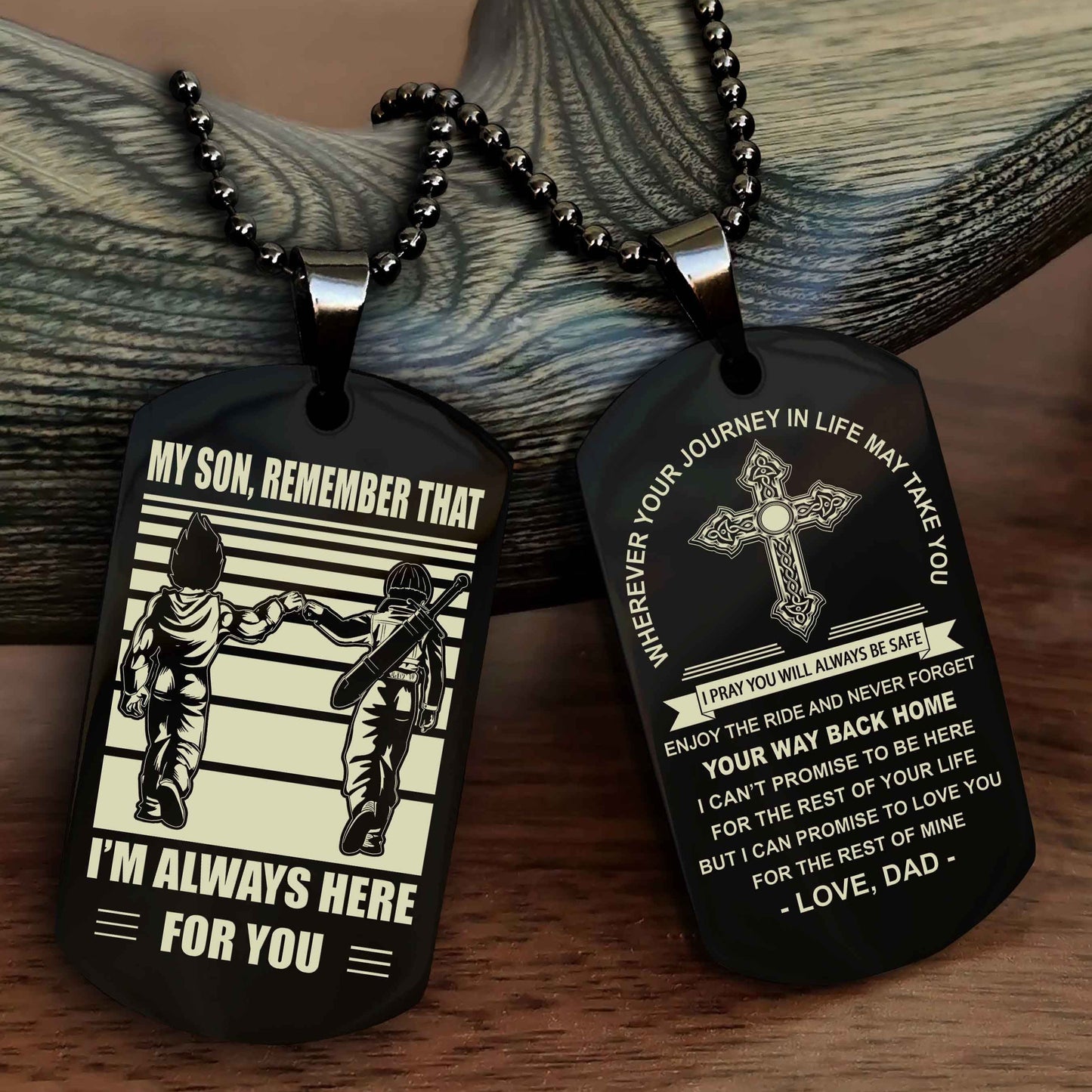 Samurai Cross Double Sided Dog Tag My Son Remember That - Gift For Son Enjoy The Ride Never Forget Your Way Back Home