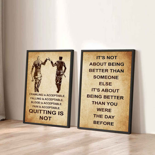 Combo 2 DRB Poster Canvas Quitting Is Not - It's Not About Being Better Than Someone Else It's About Being Better Than You Were The Day Before