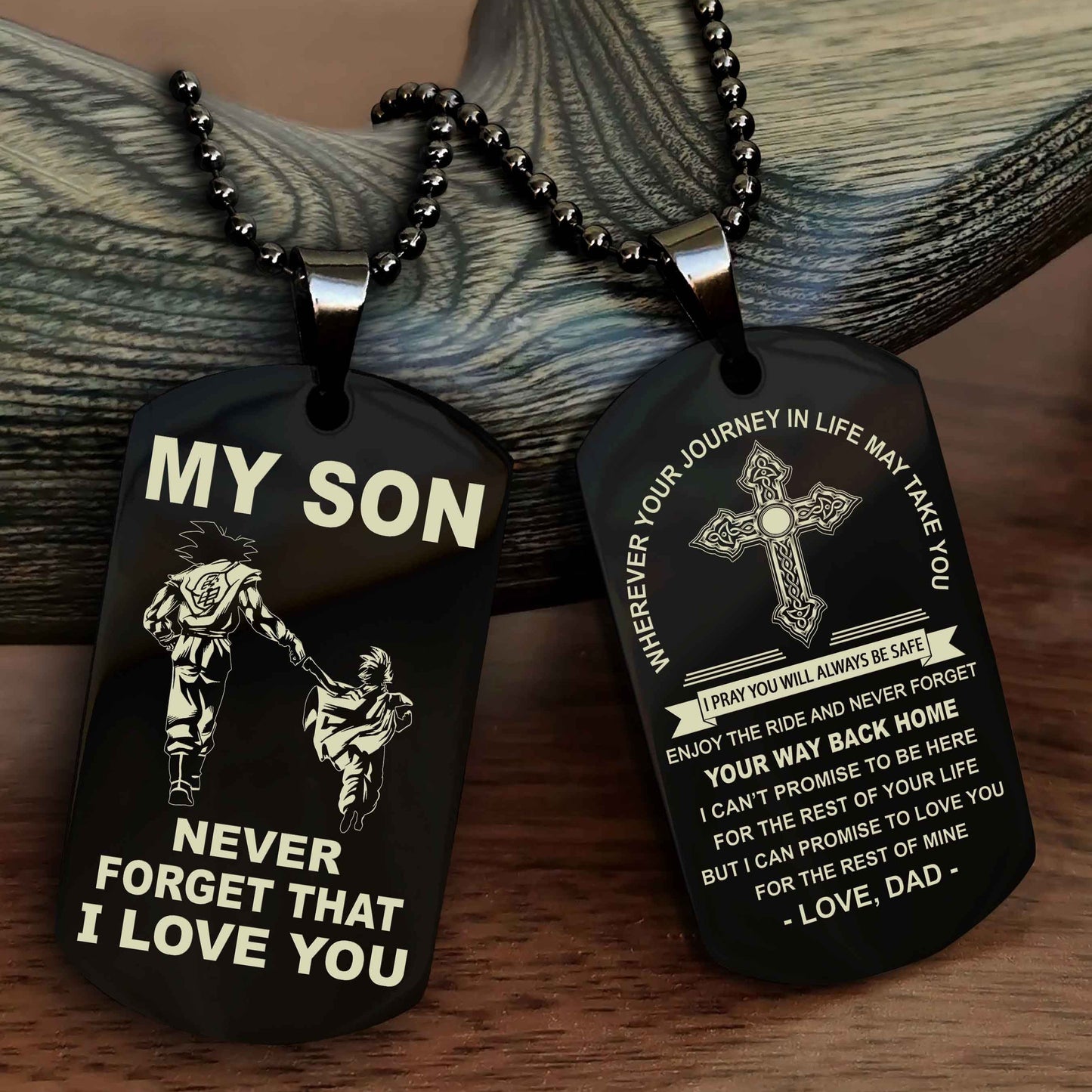 Samurai Cross Double Sided Dog Tag To My Son Never Forget That I Love You - Gift For Son Never Forget Your Way Back Home