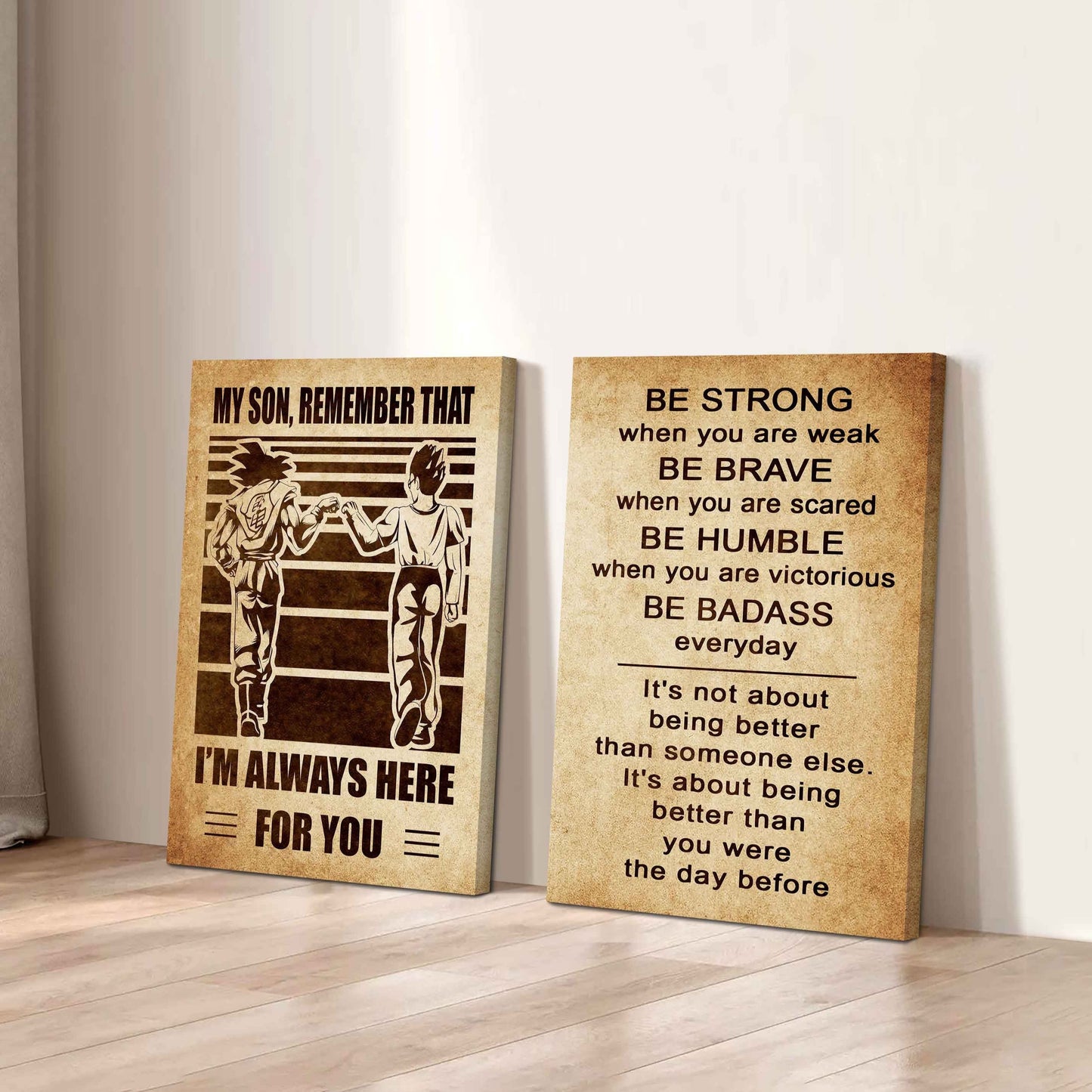 Combo 2 DRB Poster Canvas My Son Remember That - Be Strong When You Are Weak Be Brave When You Are Scared Be Badass Everyday