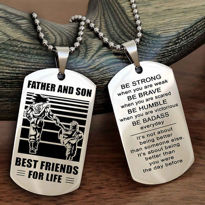 Samurai Personalized Double Sided Dog Tag Silver To My Son I Love You - Be Strong When You Are Weak Gift From Dad To Son