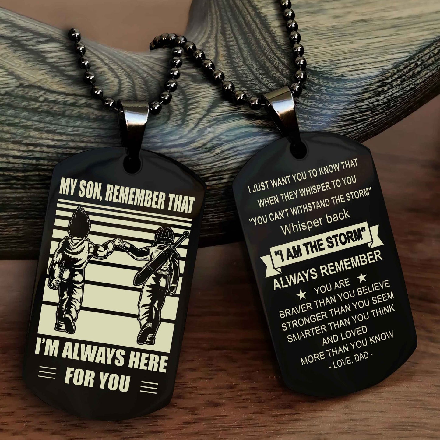DRB Personalized Double Sided Dog Tag My Son Remember That I Will Always Here Whisper Back I Am The Storm