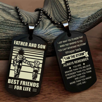DRB Personalized Double Sided Dog Tag Silver To My Son I Love You - Whisper Back I'm The Storm