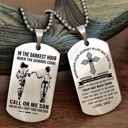 Samurai Double Sided Cross Dog Tag Call On Me Son - Gift For Son From Dad Your Way Back Home