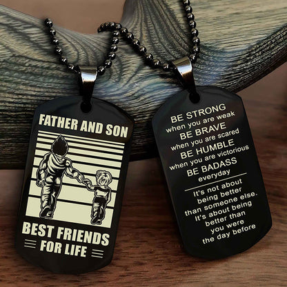 Cowboy Personalized Double Sided Dog Tag To My Son I Love You - Be Strong When You Are Weak Gift From Dad To Son
