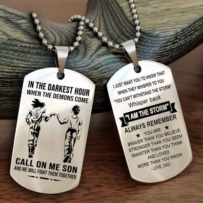 DRB Double Sided Dog Tag Call On Me Son - Gift For Son From Dad Whisper Back I'm The Storm
