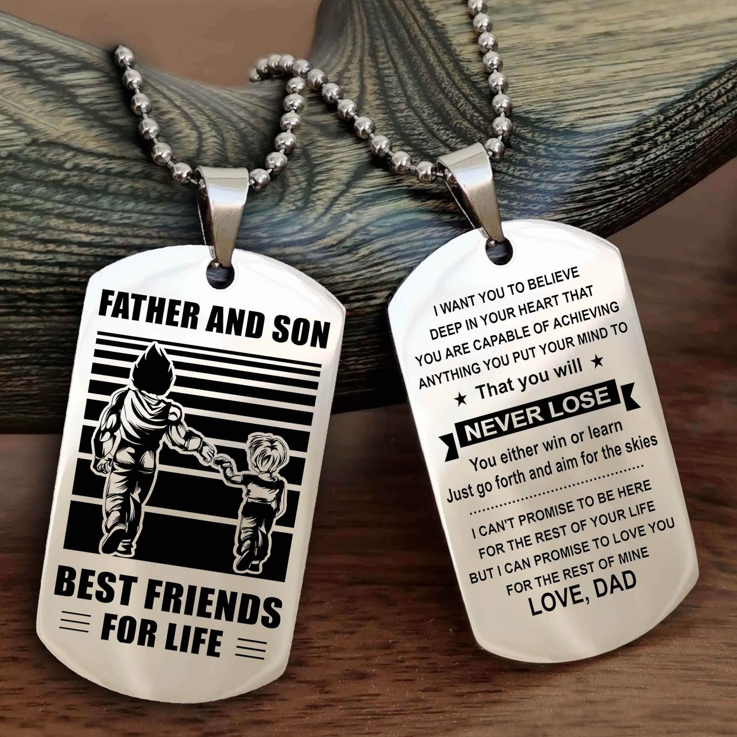 Knight Templar Personalized Double Sided Dog Tag Silver To My Son I Love You - You Will Never Lose You Either Win Or Learn From Dad To Son