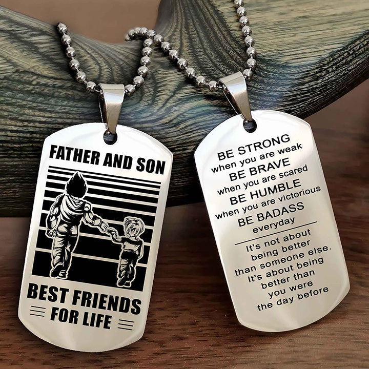 Samurai Personalized Double Sided Dog Tag Silver To My Son I Love You - Be Strong When You Are Weak Gift From Dad To Son