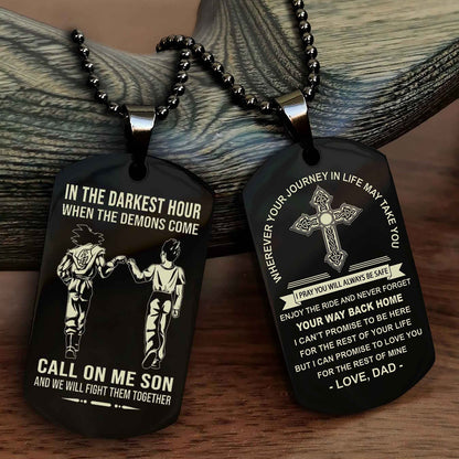 DRB Double Sided Cross Dog Tag Call On Me Son - Gift For Son From Dad Your Way Back Home
