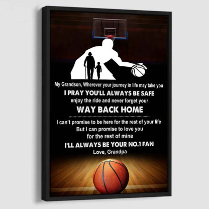 Hockey Poster Canvas Grandpa To Grandson - Never Forget Your Way Back Home I Will Always Your No 1 Fan