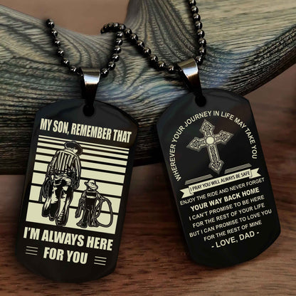 DRB Cross Double Sided Dog Tag My Son Remember That - Gift For Son Enjoy The Ride Never Forget Your Way Back Home
