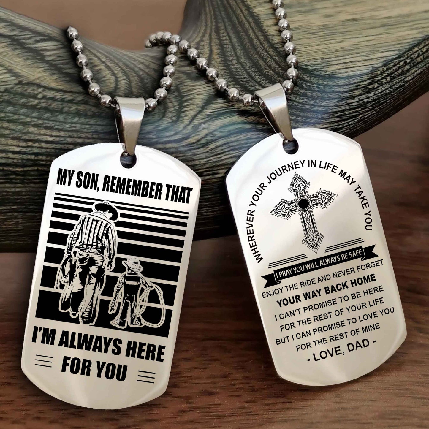 Samurai Cross Double Sided Dog Tag My Son Remember That - Gift For Son Enjoy The Ride Never Forget Your Way Back Home