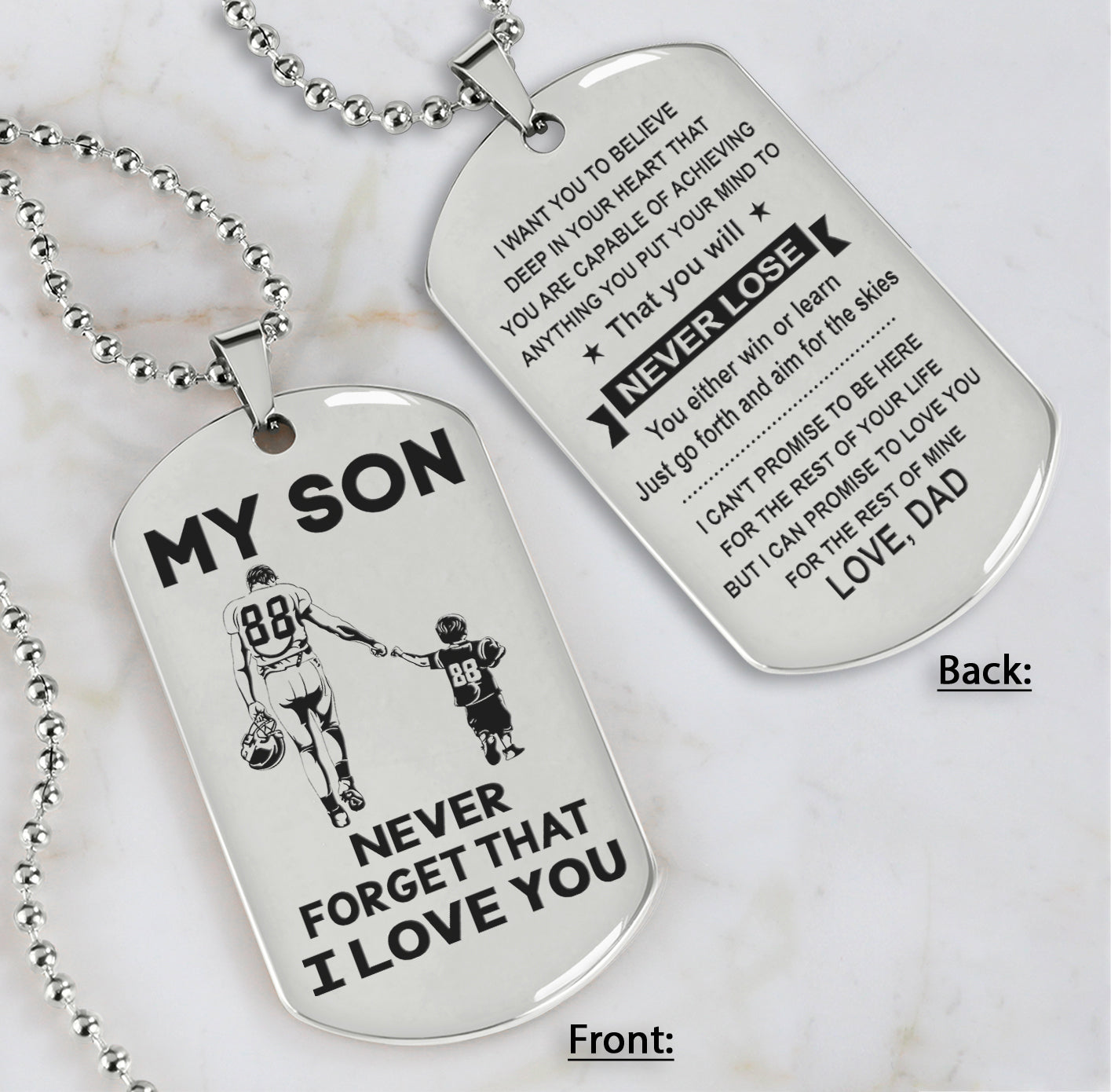 DRB Personalized Double Sided Dog Tag To My Son Never Forget That I Love You - You Will Never Lose You Either Win Or Learn
