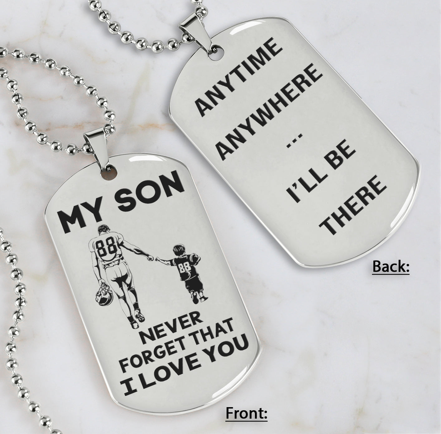 DRB Personalized Double Sided Dog Tag To My Son Never Forget That I Love You - Anytime Anywhere I Will Be There