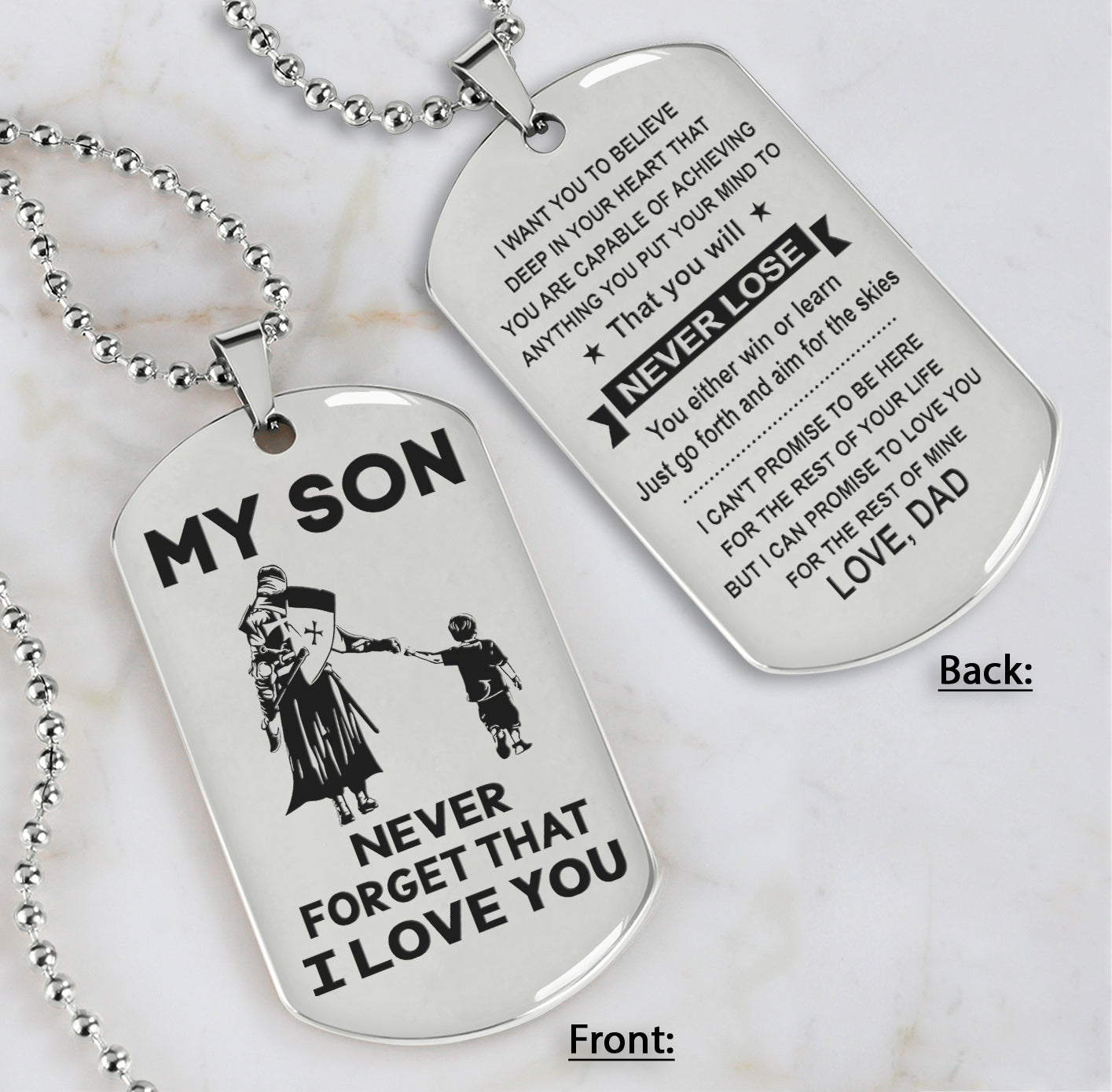 DRB Personalized Double Sided Dog Tag To My Son Never Forget That I Love You - You Will Never Lose You Either Win Or Learn