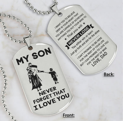 DRB Personalized Double Sided Dog Tag To My Son Never Forget That I Love You - You Will Never Lose You Either Win Or Learn