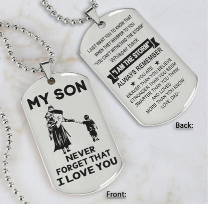 DRB Personalized Double Sided Dog Tag To My Son Never Forget That I Love You - Whisper Back I'm The Storm