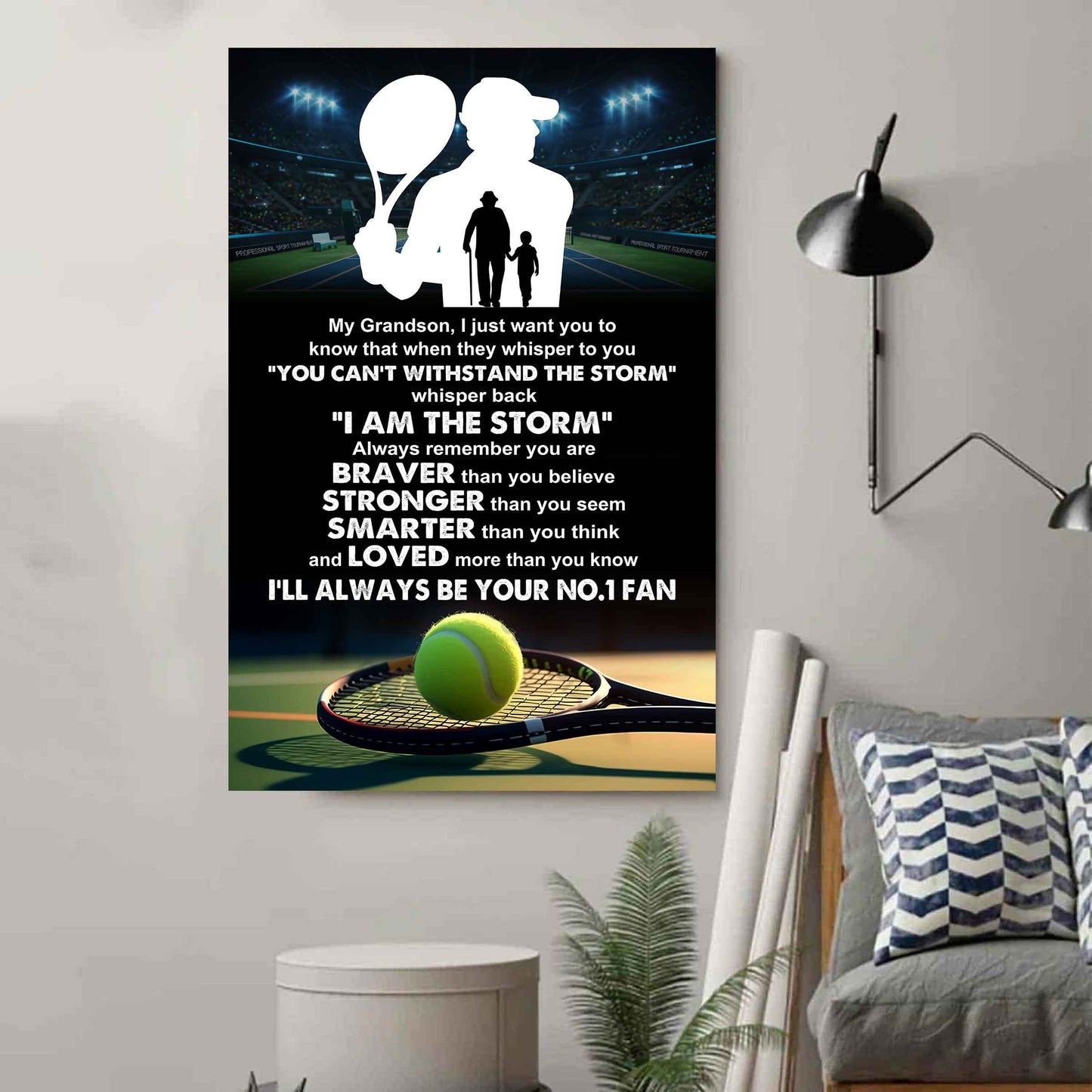 Hockey Poster Canvas Granpa To Grandson - Whisper Back I Am The Storm I Will Always Your No 1 Fan