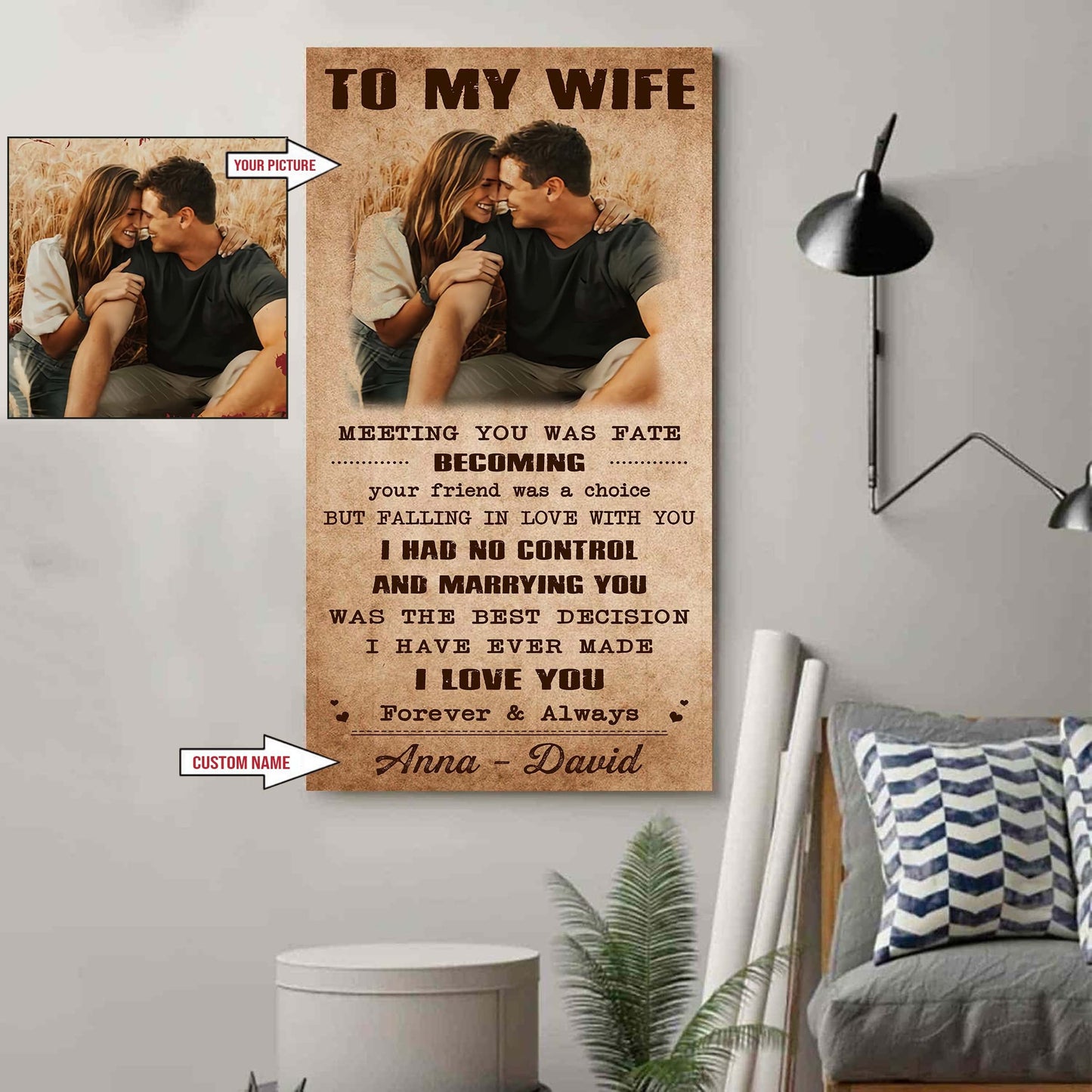 Valentine gifts-Custom image canvas-Husband to Wife- If I could give you one thing in life