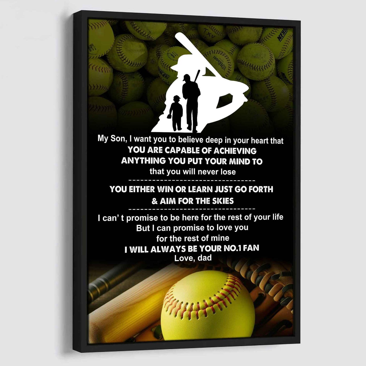 Baseball Poster Canvas Dad To Son - You Will Never Lose You Either Win Or Learn I Will Always Your No 1 Fan