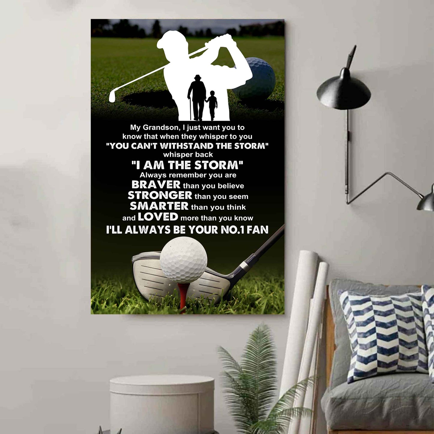 Hockey Poster Canvas Granpa To Grandson - Whisper Back I Am The Storm I Will Always Your No 1 Fan
