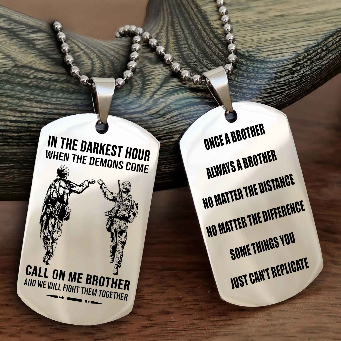 Samurai customizable engraved dog tag double sided gift from brother Once A Brother Always A Brother